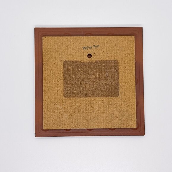 SOLD Vtg Enamel Ceramic Trivet Tile Wall Hanging Folk Art Handmade Floral - Picture 4 of 4